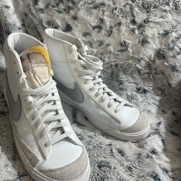 Nike Blazer mid White and Gray High-Top Sneakers - Picture 1 of 5